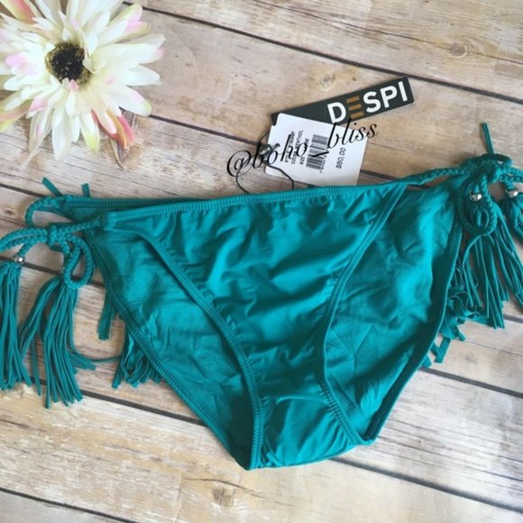 DESPI | Nordstrom Teal Fringe Tassel String Bikini Bottom NWT - Picture 3 of 6